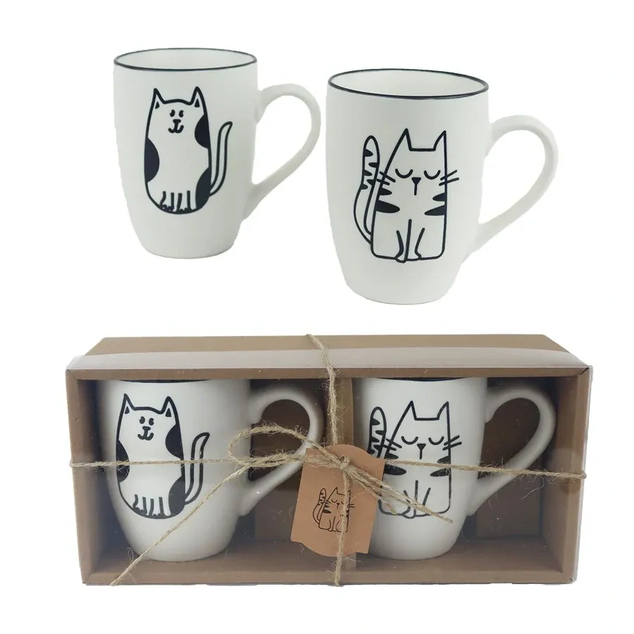 Porcelánový hrnek kočka, 2 ks